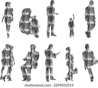 Vector illustration, Outline silhouettes of people, Contour drawing, people silhouette, Icon Set Isolated , Silhouette of sitting people, Architectural set	