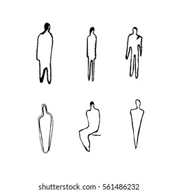 Vector illustration, Outline silhouettes of people, Contour drawing, people silhouette,  Icon Set Isolated , Silhouette of sitting people, Architectural set 