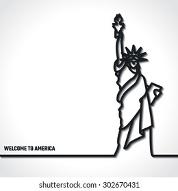 Vector Illustration of Outline     Statue of liberty Icon for Design, Website, Background, Banner. Silhouette Landmark Symbol of USA. Travel Infographic Element Template
