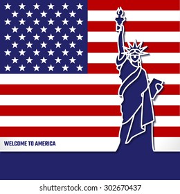 Vector Illustration of Outline     Statue of liberty Icon for Design, Website, Background, Banner. Silhouette Landmark Symbol of USA. Travel Infographic Element Template