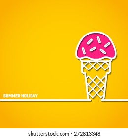 Vector Illustration of outline Summer Holiday Paradise Concept for Design, Website, Background, Banner. Ice Cream Silhouette Vacation  Element Template on Yellow Beach Resort