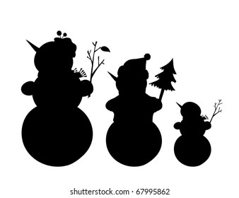 Vector illustration of outline of three snowmen