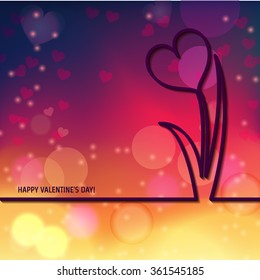Vector Illustration of Outline Valentines day for Design, Website, Background, Banner. Heart Silhouette wings for greeting card or Premium flyer. Shiny Pink, yellow and red hearts and flowers