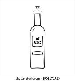 Ilustración vectorial de la botella de vino de contorno sobre fondo blanco