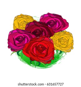 vector illustration of outlined rose heads, floral simple design
