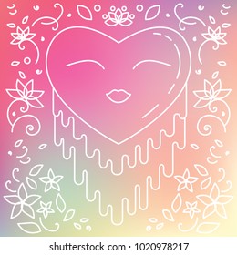 vector illustration for outlined white heart with ornamental decoration on blurred background   for romance and valentine day visualization concepts