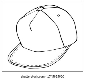 Vector illustration with outlines of basic simple Baseball cap. Stylized drawing for your web site design, logo, icon, app, UI. Isolated stock illustration on white background. Cartoon style