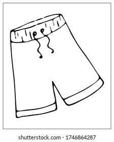 Vector illustration with outlines of basic simple Bermuda Shorts. Stylized drawing for your web site design, logo, icon, app, UI. Isolated stock illustration on white background. Cartoon style