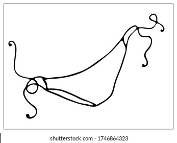 Ilustración vectorial con contornos de bikini de playa, bragas, ropa de playa. Dibujo estilizado para el diseño de su sitio web, logotipo, icono, aplicación, interfaz de usuario. Ilustración aislada en blanco. Estilo de la caricatura