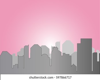 Vector illustration. The outlines of the city on pink background