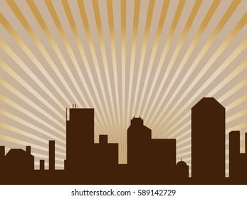 Vector illustration. The outlines of the city in the sun