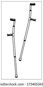 Vector illustration with outlines of Elbow crutch. Metal telescopic crutch icon. Stylized drawing for your web site design, logo, app, UI. Isolated stock illustration on white background.