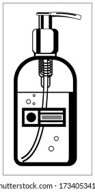 Vector illustration with outlines of Hand sanitizer bottle icon. Stylized drawing for your web site design, logo, app, UI. Isolated stock illustration on white background.