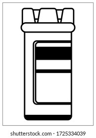 Vector illustration with outlines of plastic jar for tablets. Stylized drawing for your web site design, logo, app, UI. Isolated stock illustration on white background.