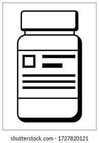 Vector illustration with outlines of plastic jar for tablets. Stylized drawing for your web site design, logo, app, UI. Isolated stock illustration on white background.