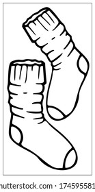 Ilustración vectorial con contornos de calcetines cálidos y lindos. Dibujo estilizado para el diseño de su sitio web, logotipo, icono, aplicación, interfaz de usuario. Ilustración aislada de fondo blanco. Estilo de la caricatura