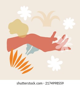 Vector illustration outstretched hand, open palm, gesture
