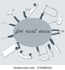 vector illustration oval frame from joiners tools on a gray background and text