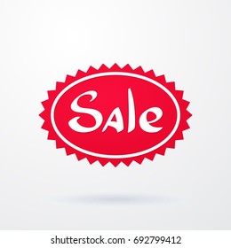 Vector illustration oval red tag of special offer sale with spiked contour. Discount price label. Sale promo marketing of advertising campaign in retail for shopping days. Isolated on white background