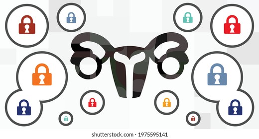 vector illustration of ovary female reproductive organs and padlock for menopause stage