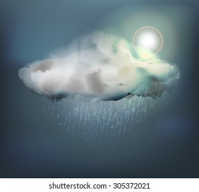 Vector illustration overcast sky. Rain on a cloudy background. Sun. Weather Image. EPS 10