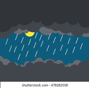 Vector illustration overcast sky. Rain on a cloudy background. Sun. Weather Image. EPS 10