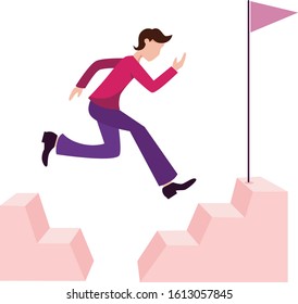 Vector illustration of overcoming obstacles. A man overcomes obstacles to the goal