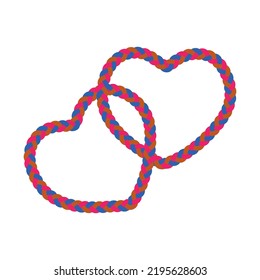 Vector illustration overlapping braided hearts rope on a white background. Intertwined love symbols lasso clipart.