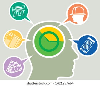 Vector illustration of the overloaded brain of modern man
