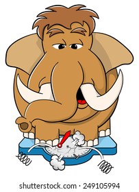 vector illustration of a overweight mammoth standing on scales