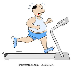 Vector Illustration Of A Overweight Man Jogging On A Treadmill