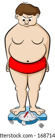 vector illustration of a overweight man on bathroom scale