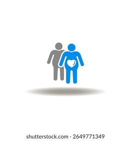 Vector illustration of overweight people with heart on belly. Symbol of body positive.