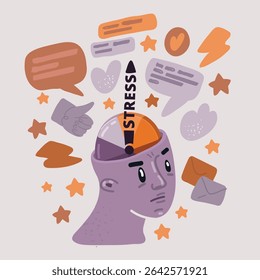 Vector illustration of Overworked and tired businessman. Business stress. F. Man Has Clasped Head Hands Overworked. Fail. Deadline. Problem.