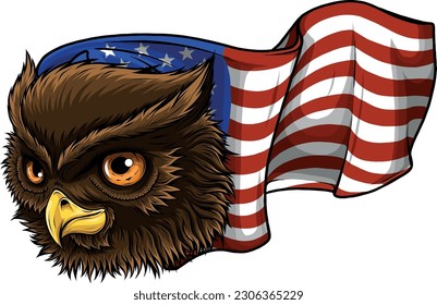 vector illustration of owl with american flag