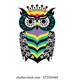 Vector illustration of owl. Bird illustrated in tribal