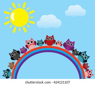 vector illustration of an owl card with the sun