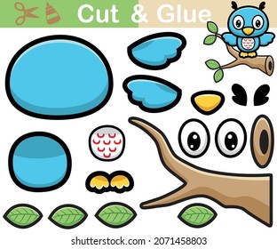 Vector illustration of owl cartoon on tree branch. Cutout and gluing
