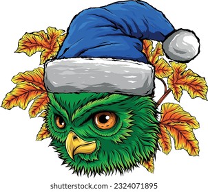 vector illustration of owl with Christmas hat