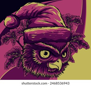 Ilustración vectorial de búho con sombrero de Navidades