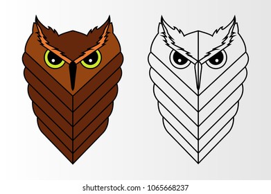 vector illustration owl colored and black/white