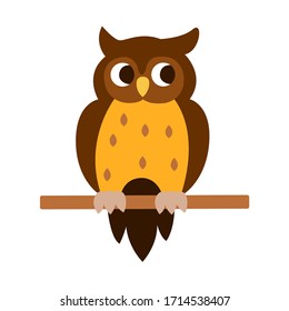 Vector illustration of an owl. Cute owl sits on a stick