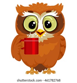 Vector Illustration of an Owl drinking a cup of coffee