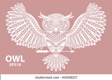 Vector illustration of owl. Ethnic illustration for coloring book, tattoo, poster, print, t-shirt.