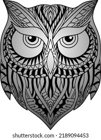 Vector illustration of owl face ethnic motif black and white gradation suitable for t-shirt designs, wall decorations, logos, tattoos