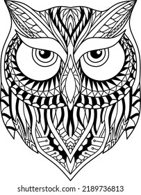 ilustración vectorial, cara de búho patrón étnico negro y blanco adecuado para el diseño de camisetas, decoración de paredes, logo, tatuaje