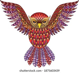 Vector Illustration Owl Flapping Wings Stock Vector (Royalty Free ...