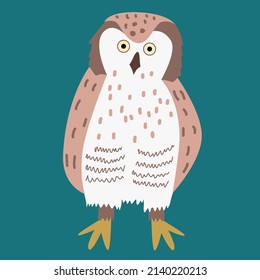 Vector illustration of an owl in a flat style isolated on a white background.