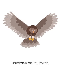Vector illustration of an owl in flight in flat style
