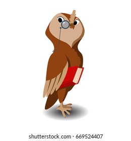 Vector illustration of an owl in glasses with a book